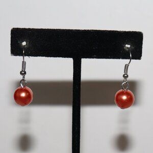 🧡 Beautiful Silver & Orange Pearl Dangle Earrings – 1.25" Warm Glow ·